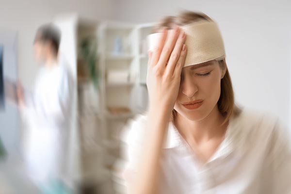 Photo of a woman struggling with delayed injuries symptoms after an accident.