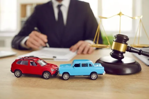 North Carolina drunk driving accident lawyer with model cars and judge gavel